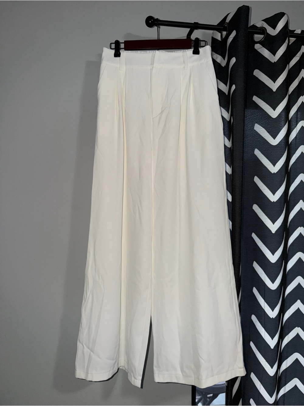 Wide Leg Cream Trousers - Classic High-Rise Fit - Picture 2 of 3